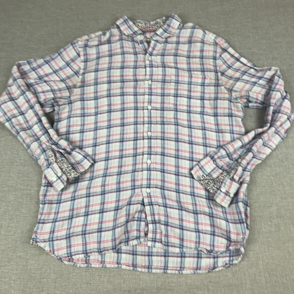 Tommy Bahama Shirt Mens Large‎ Plaid Long Sleeve Button Up Lightweight Linen